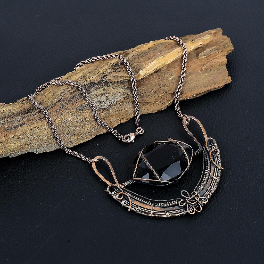 Αμέθυστος πολύτιμος λίθος χειροποίητο κόσμημα με περιτύλιγμα χάλκινου σύρματος κολιέ σχεδιαστή για γυναίκες