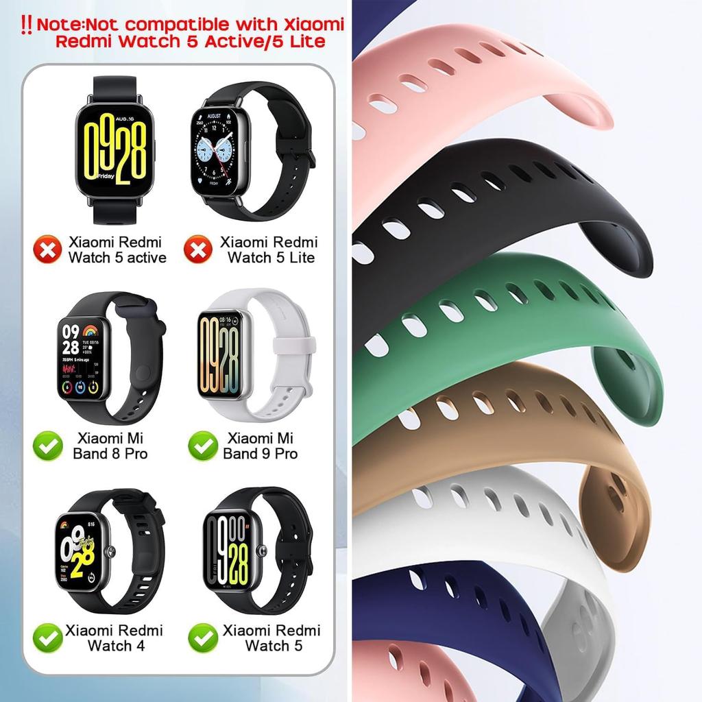 Bands Compatible with Xiaomi Redmi Watch 4/Xiaomi Mi Band 8 Pro Straps, [3 Pieces] Extensible Wristband Replacement Silicone Strap for Redmi Watch 4