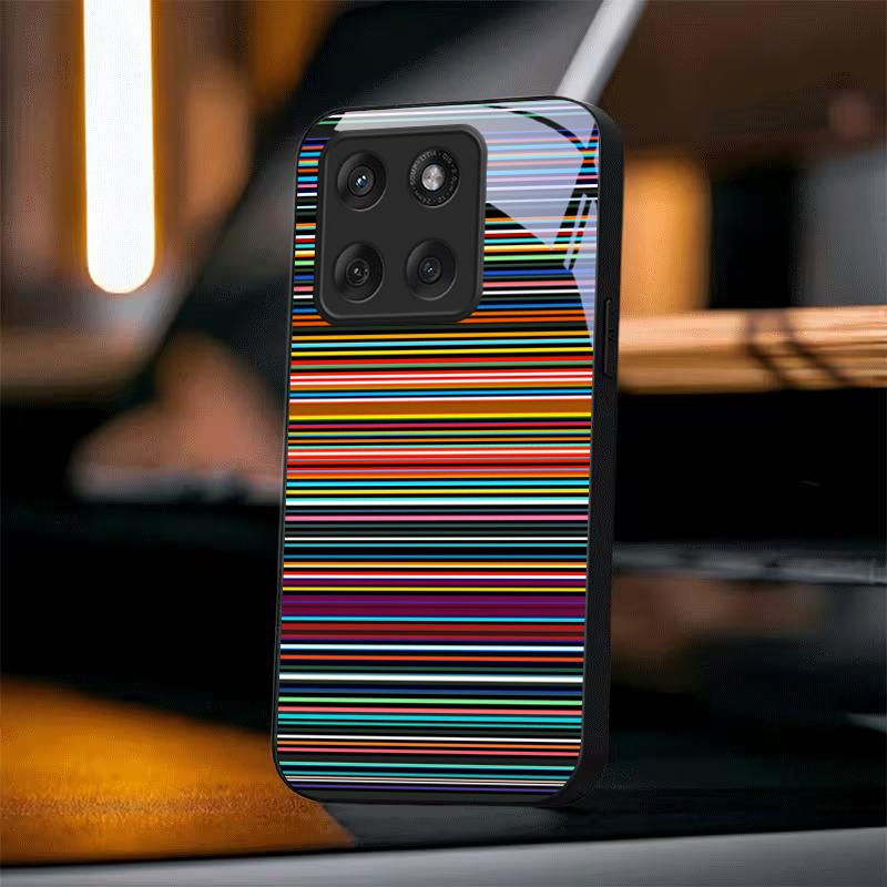 Multicolor Retro Stripe Black Glass Phone Case For Motorola Moto Edge 60 70 20 Lite 30 Pro 40 50 Ultra G45 G54 G55 G75 G84 Cover