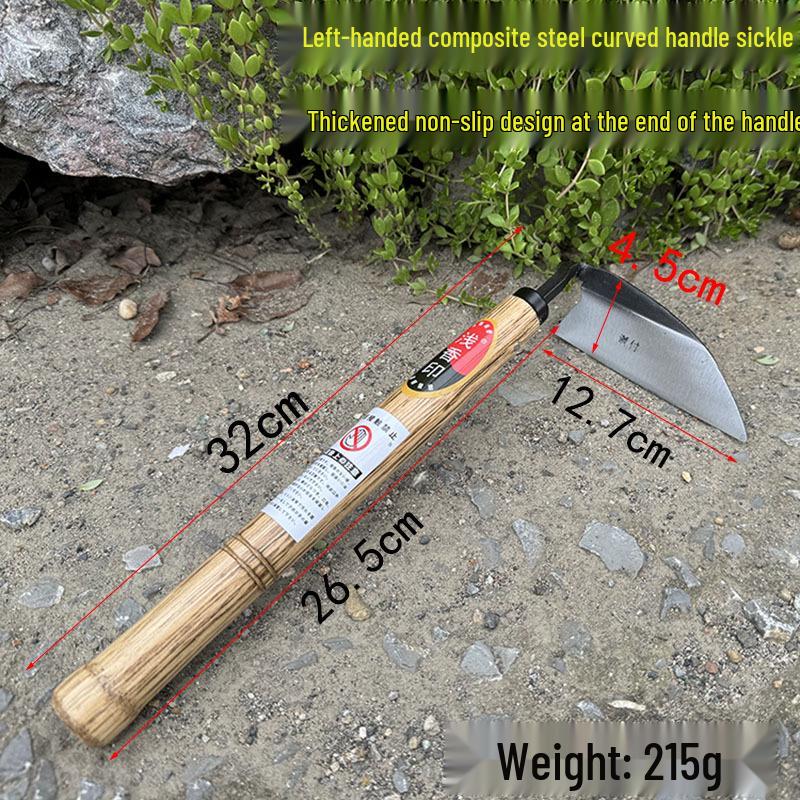 Left-Handed Composite Steel Grass Cutter with Bent Handle - Outdoor Farmer's Harvesting and Weeding Crescent Sickle