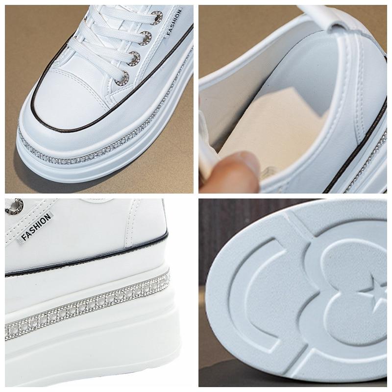 Fujin 7cm prawdziwej skóry damskie wulkanizowane jesienno-zimowe ukryte obcasy damskie Casual Bling grube trampki platformy buty na koturnie