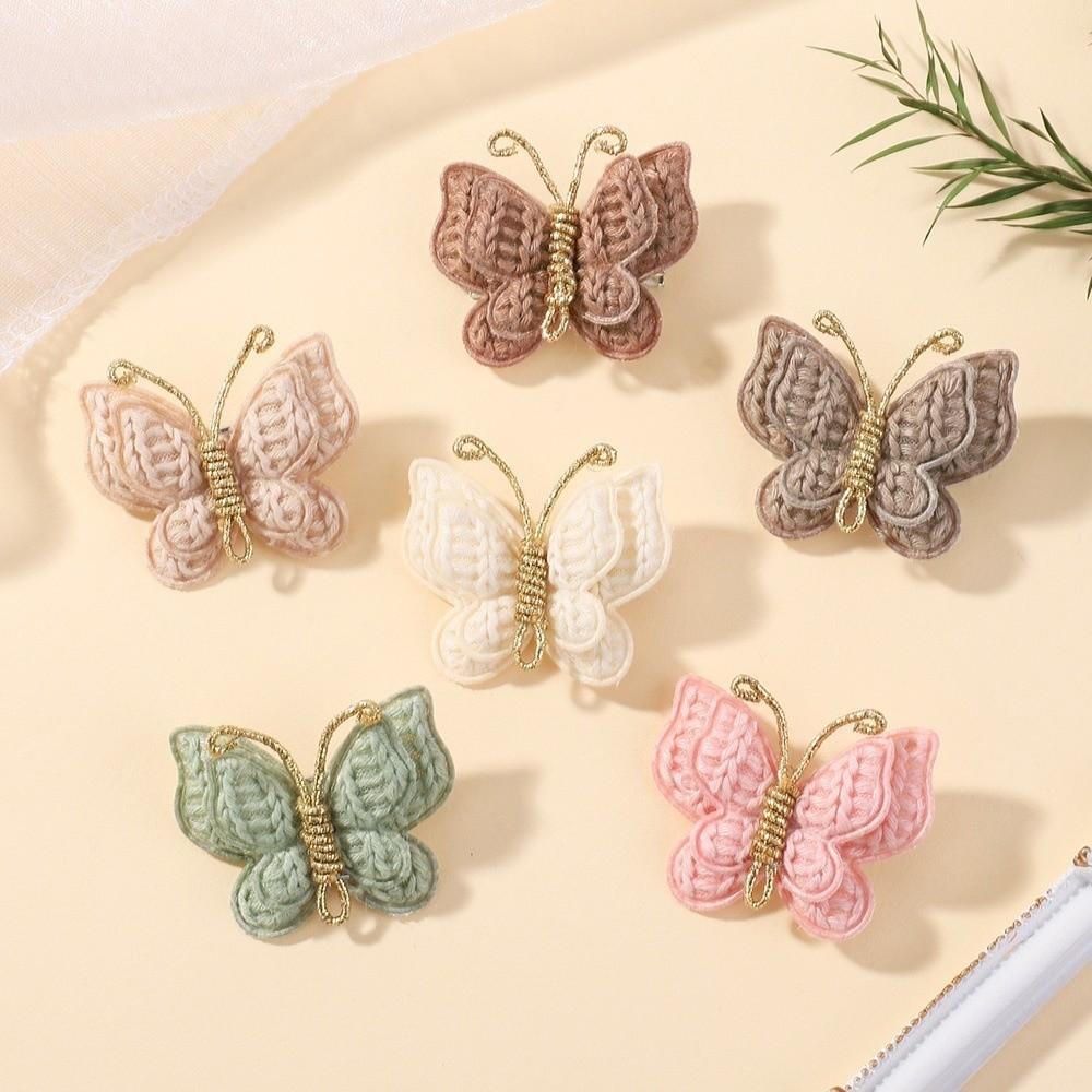 4pcs Butterfly Children Hair Clip Set Wool Knitting Hair Accessories Butterfly Hair Clips Barrette Handmade Crochet Hairpins