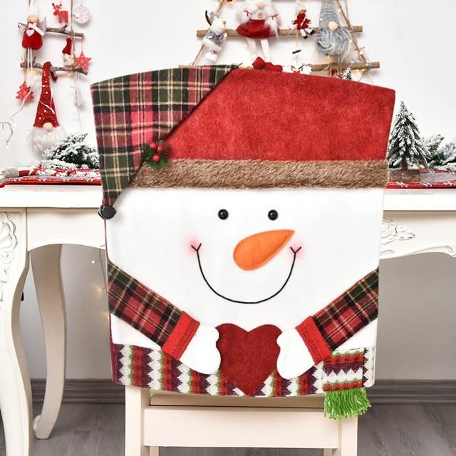 1 Pcs Christmas Decoration 2023 Christmas Chair Cover Santa Claus Snowman Chair Sleeve Festival Home Decor Ornament