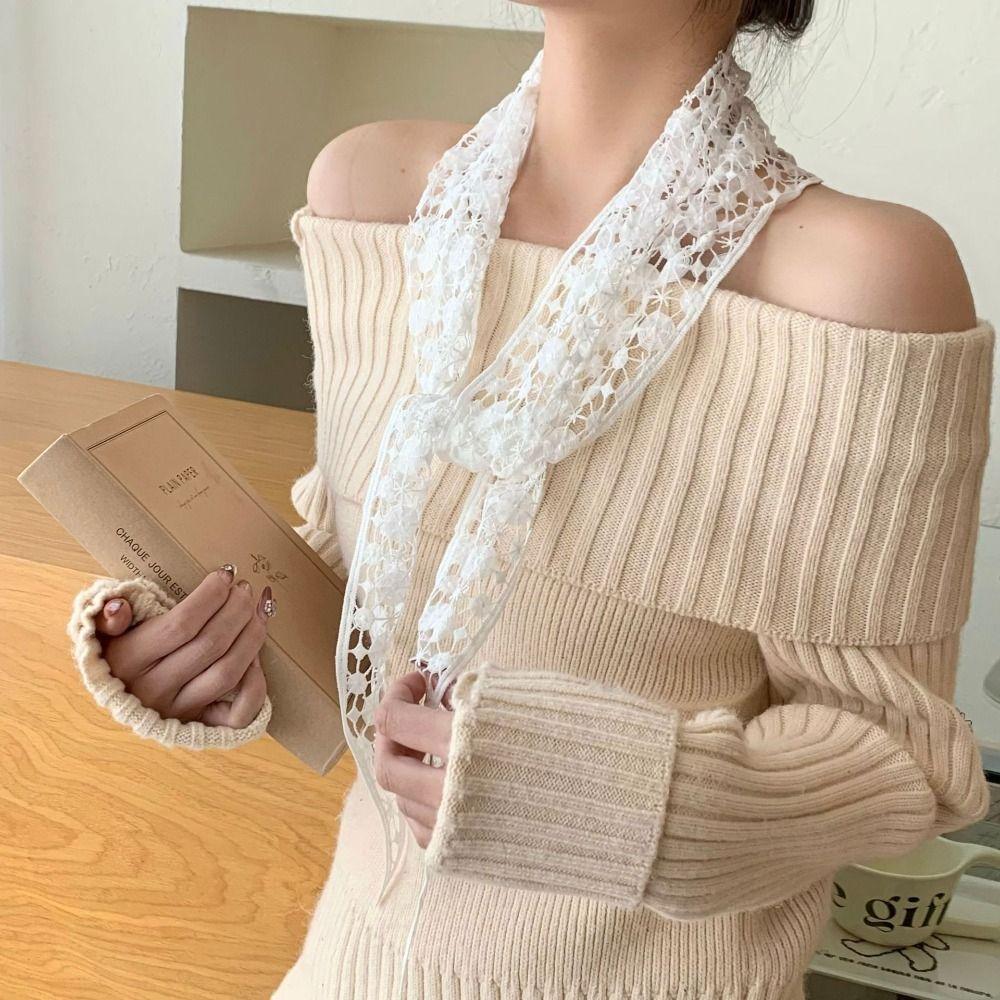 Embroidered Lace Triangle Scarf Transparent Skirt Curtain Simple Embroidered Flower Scarves Travel