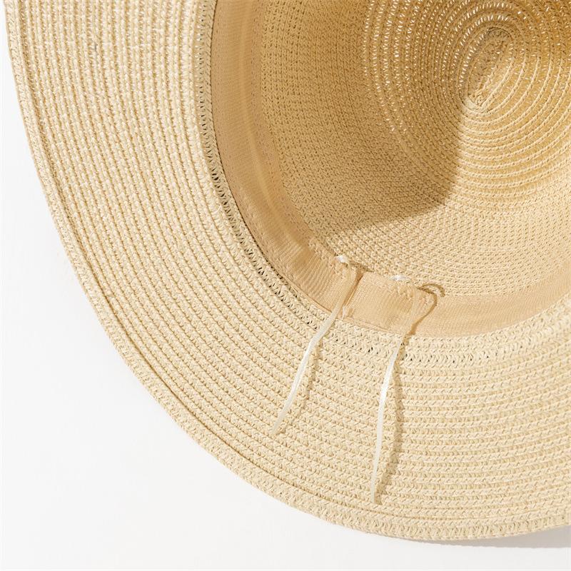 Women Wide Brim Straw Panama Roll Up Hat Fedora Beach Sun Caps UPF50+ Beach Outdoor Hat with ribbon