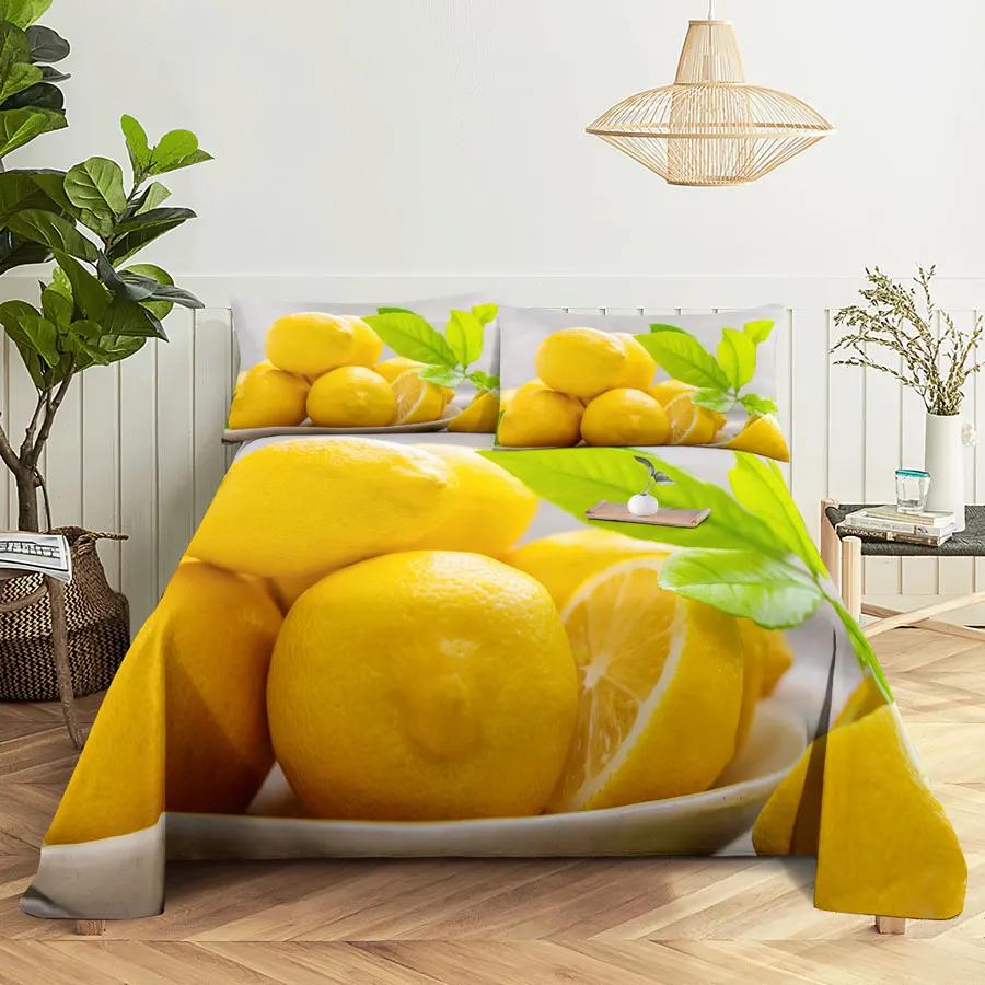 Fruit Bed Sheet Set and Pillow Case Queen King Size Bedding Set Lemon Print Pillowcase for Double Twin Full Single Bed Free Ship