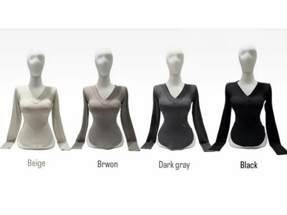 Korean V-neck Curved Hem Long Sleeve T-shirt for Women - Autumn Winter Style