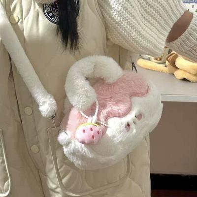 New Super Cute Cute Sweetheart Red with Plush Contrasting Color Shoulder Bag Girl Portable Messenger Bag