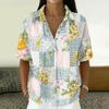 Women's Vintage Floral Print Short Sleeve Shirt Button Down Loose Fit Lapel Collar Casual Blouse Lightweight Linen Blend Top