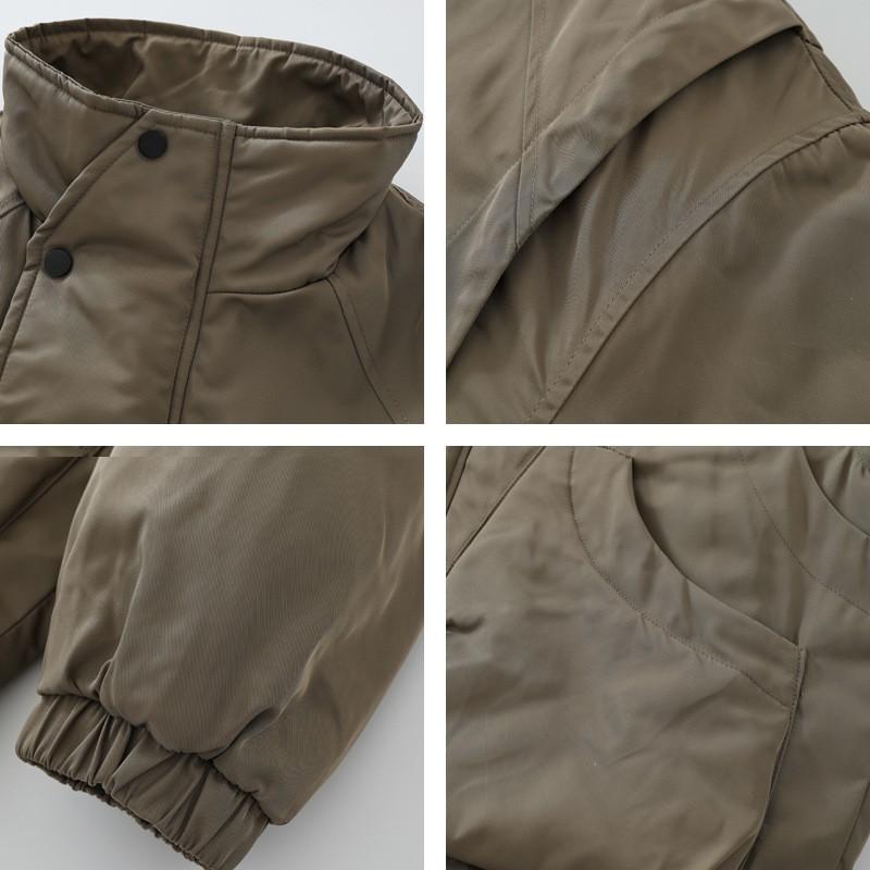 Unisex Oversized Japanese Retro Cotton Puffer Jacket With 3D Patch Pockets Winter Warm Parka