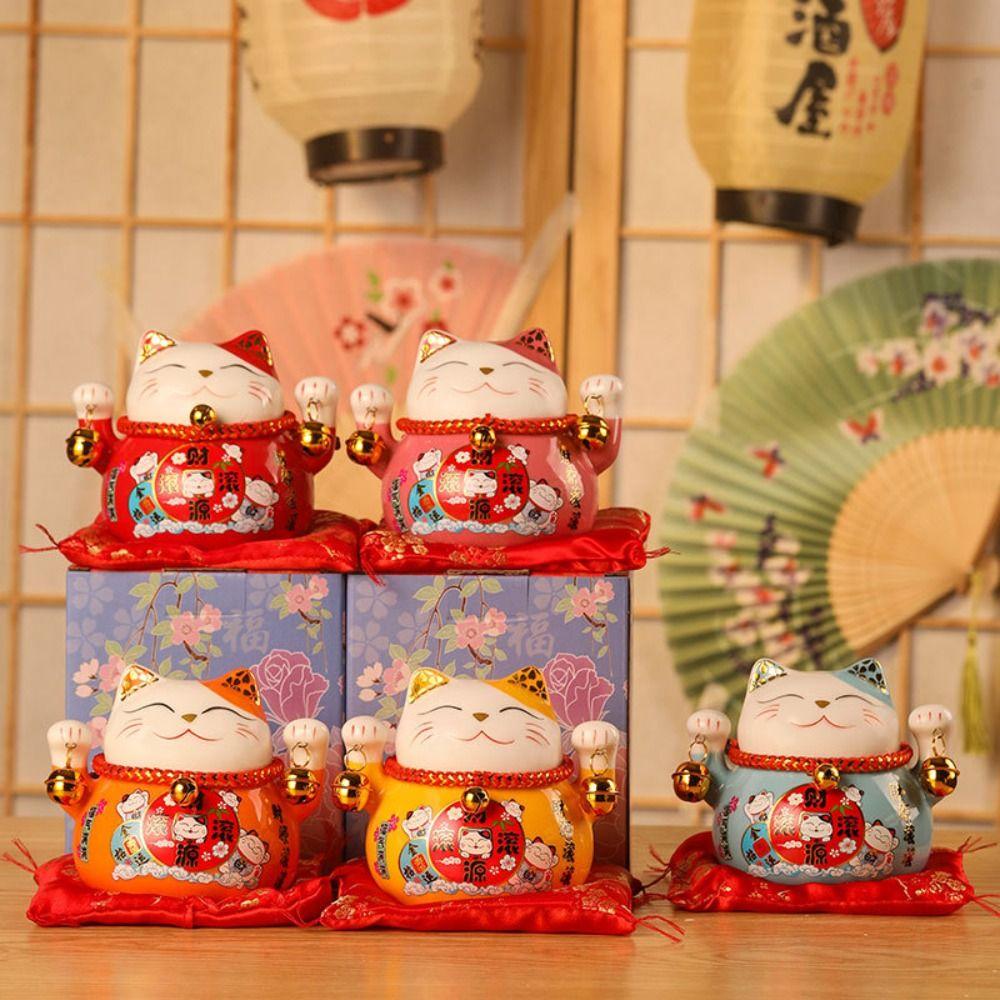 Chinese Style Fortune Cat Piggy Bank Ceramic Kitten Statue Cat Money Bank  Coin Storage