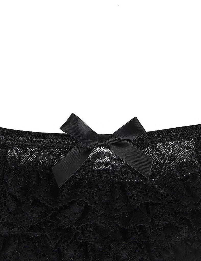 OhyeahLady Plus Size Sexy Crotchless Panties with Ruffles and 2XL Women's See-Through Ribbons, Black,