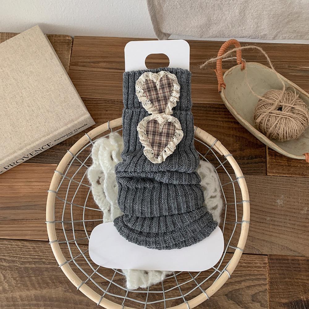 

Knitted Lolita Long Socks Love Heart Mid-Calf Sock New Kids Leg Warmers Winter темно-сірий колір