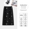 Elegant Heart Print Black Midi Skirt for Women - 2026 Spring/Autumn Trendy Age-Defying Straight Suit Style