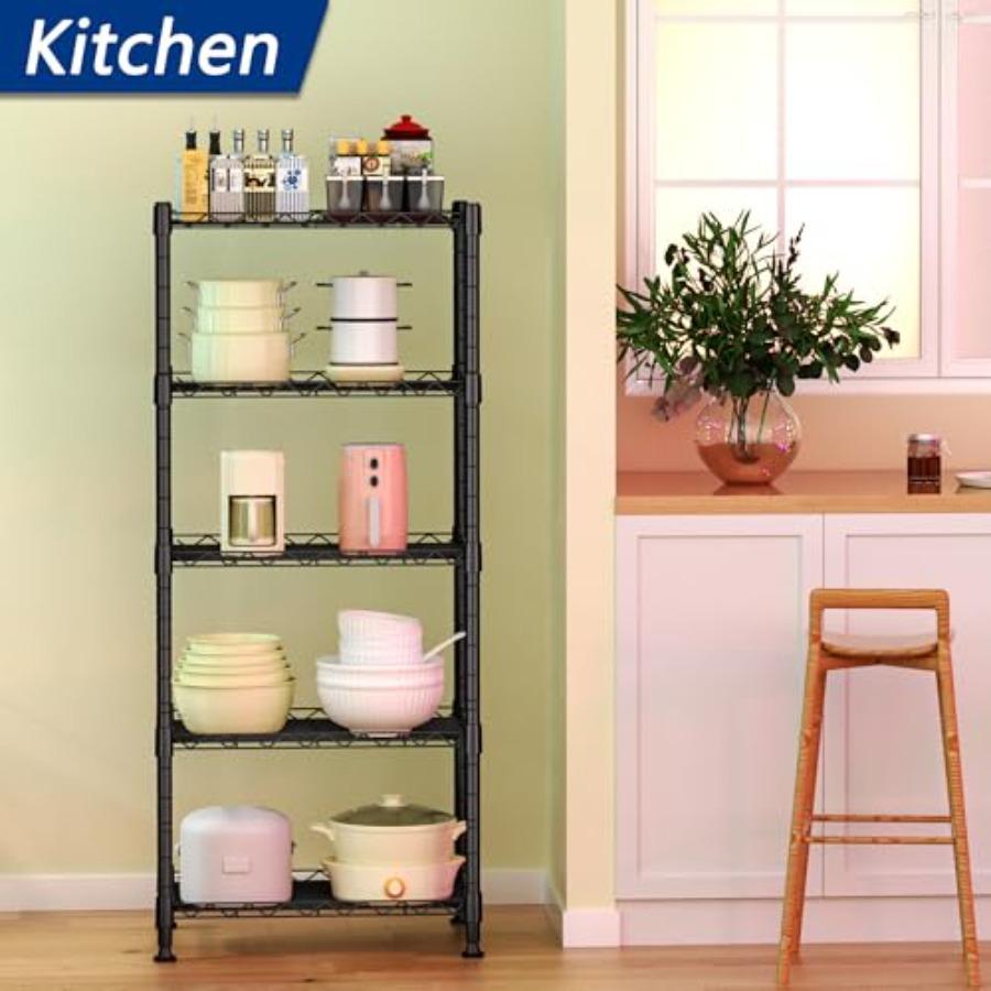 5-Wire Shelving Metal Storage Rack Adjustable ShelvesStanding Storage Shelf Units for Laundry Bathroom Kitchen Pantry Closet Bl