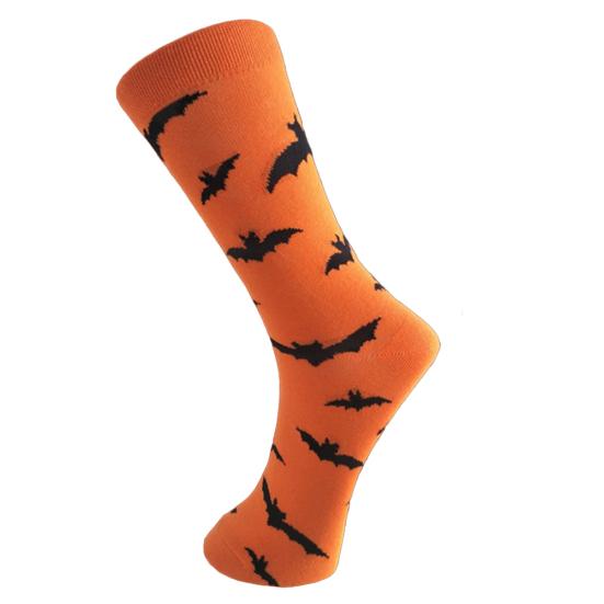 Halloween Party Pumpkin Bat Print Men Breathable Cotton Middle Tube Crew Socks