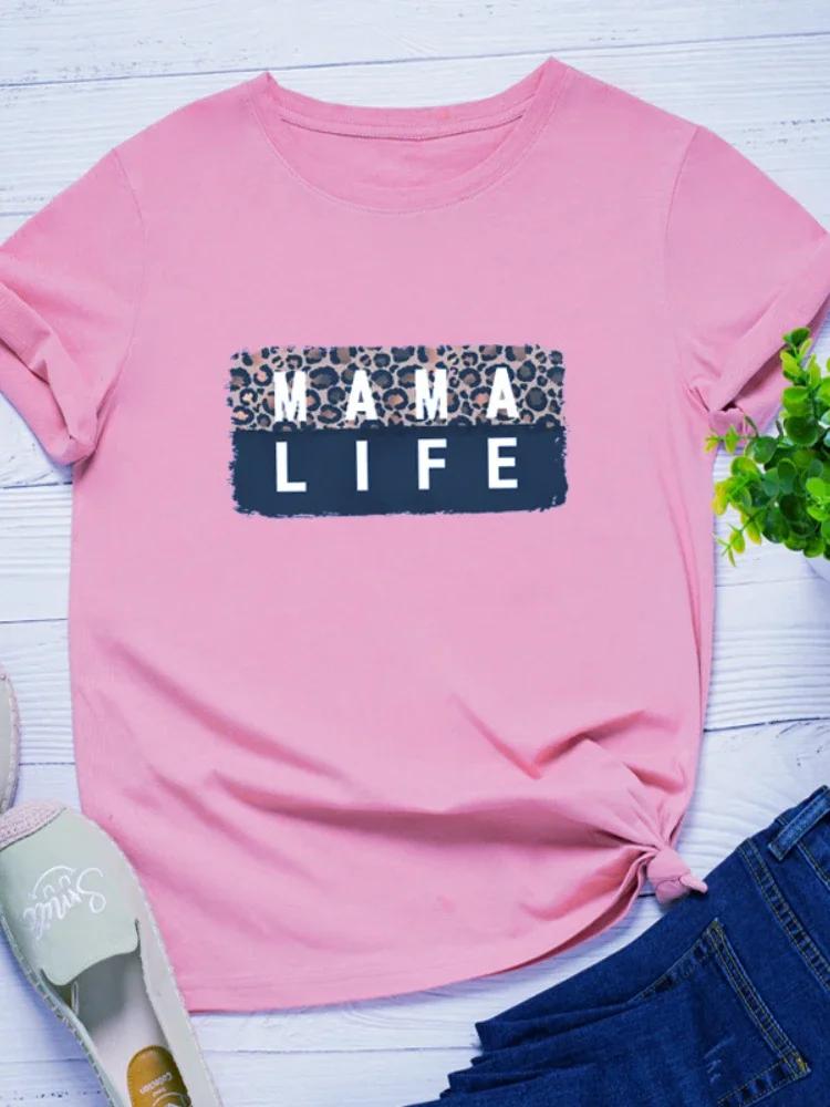 Leopard Mama Life Print Women T Shirt Short Sleeve O Neck Loose Women Tshirt Ladies Tee Shirt Tops Clothes Camisetas Mujer