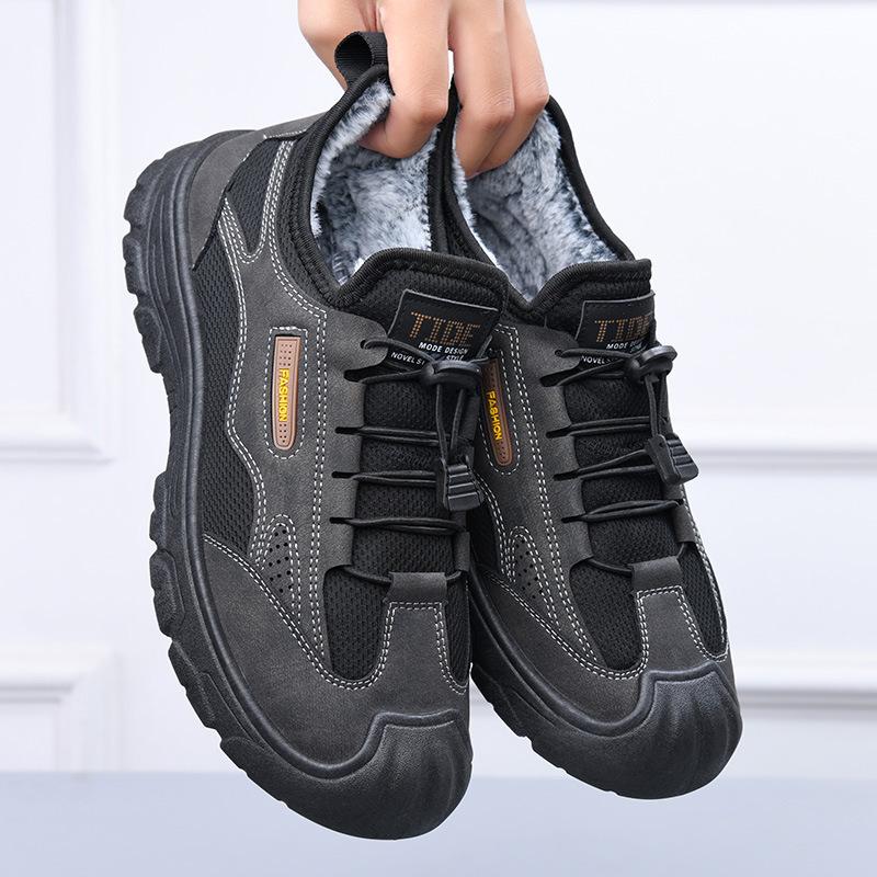 

Men s Warm Cotton Shoes 2026 Winter Thicken Plush Fashion Vintage Casual Shoes Outdoor Non Slip Soft Sole Comfortable Sneakers 39 чорний