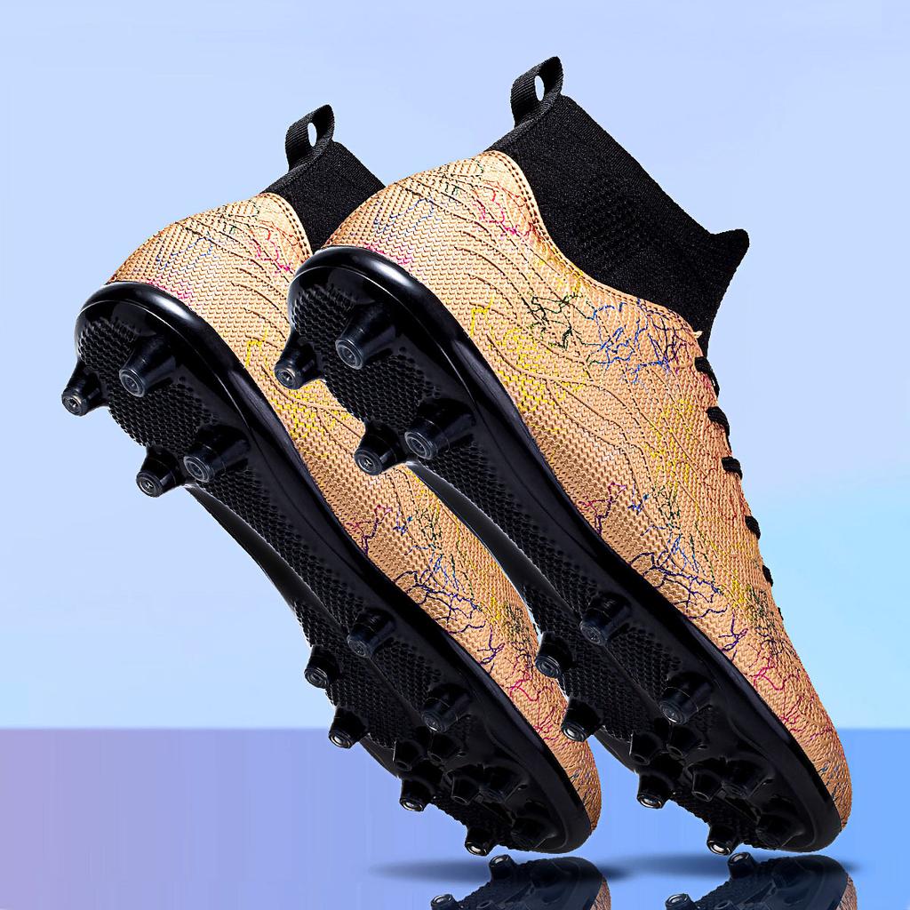 New Football Shoes High-top Long Nails Gold Camouflage Professional Sneakers Broken Nails Non-slip Adult Men's and Women's Football Shoes