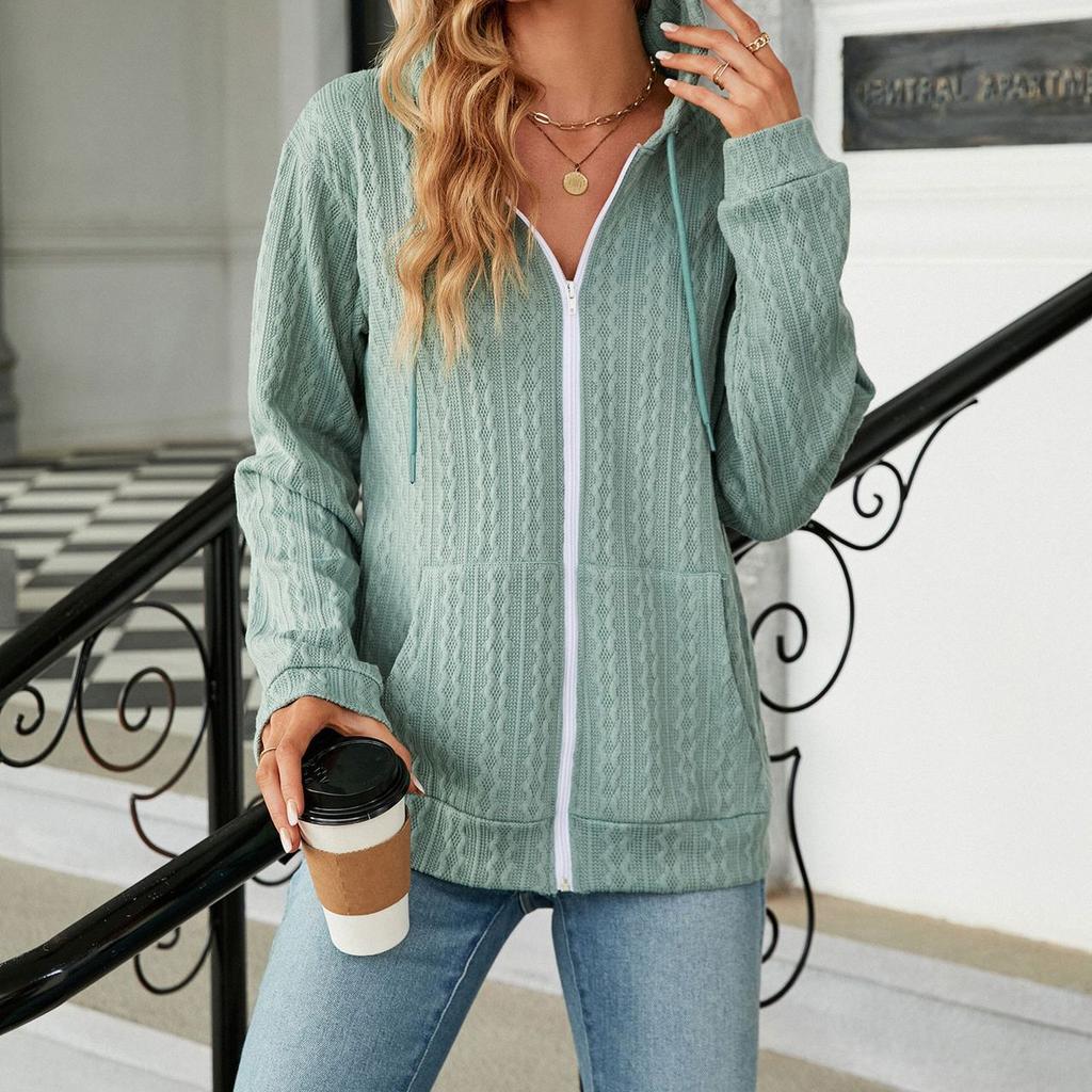 JKASHDK Women's Fashion Casual Solid Color Print Autumn Winter Long Sleeve Hooded Jackets & Coats