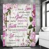 Purple Floral Bible Inspirational Quotes Shower Curtain, Bathroom Decorative Shower Curtain, Waterproof Shower Curtain with Hook