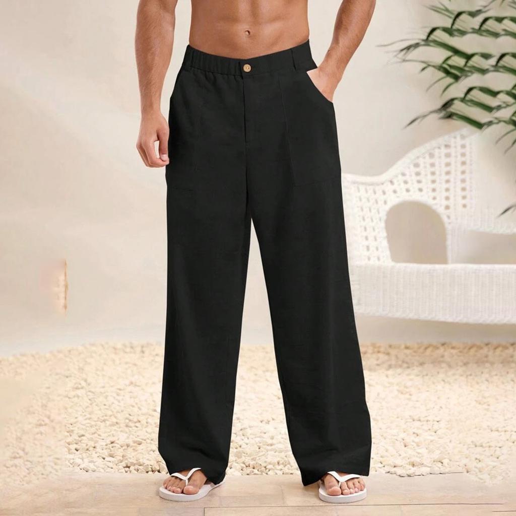 Men's Solid Color Cotton Linen Trousers Men's Casual Fashionable Cotton Linen Trousers