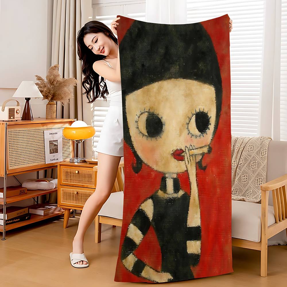 Y-Yoshitomo Nara Art Lovely Melancholy Microfiber Beach Towel Absorbent Quick Dry Soft Yoga Swimming Resort Mountain Climbing