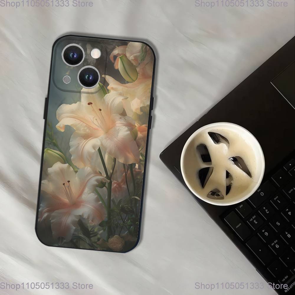 Oil Painting Lily Flower Retro Pattern Phone Case For iPhone 17,16,15,14,13,12,11,Pro,XS,Max,XR,Plus,E,SE4,Mini Black Soft Cover