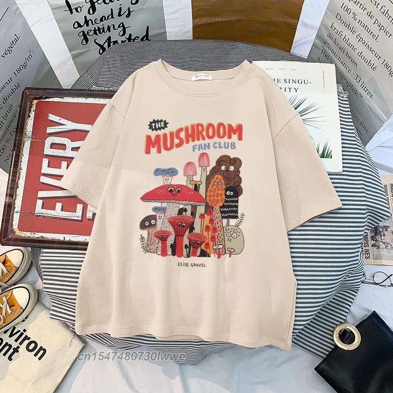 Material Retro Apricot Mushroom Cute T Shirts Oneck Casual 100 Cotton Plus Size Unisex Unisex Tshirts 2022 Streetwear Clothes
