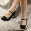 Women Retro Shoes 7cm High Thick Heels Mary Jane Square-toe Ladies Vintage Cosplay Shoes Goth Punk
