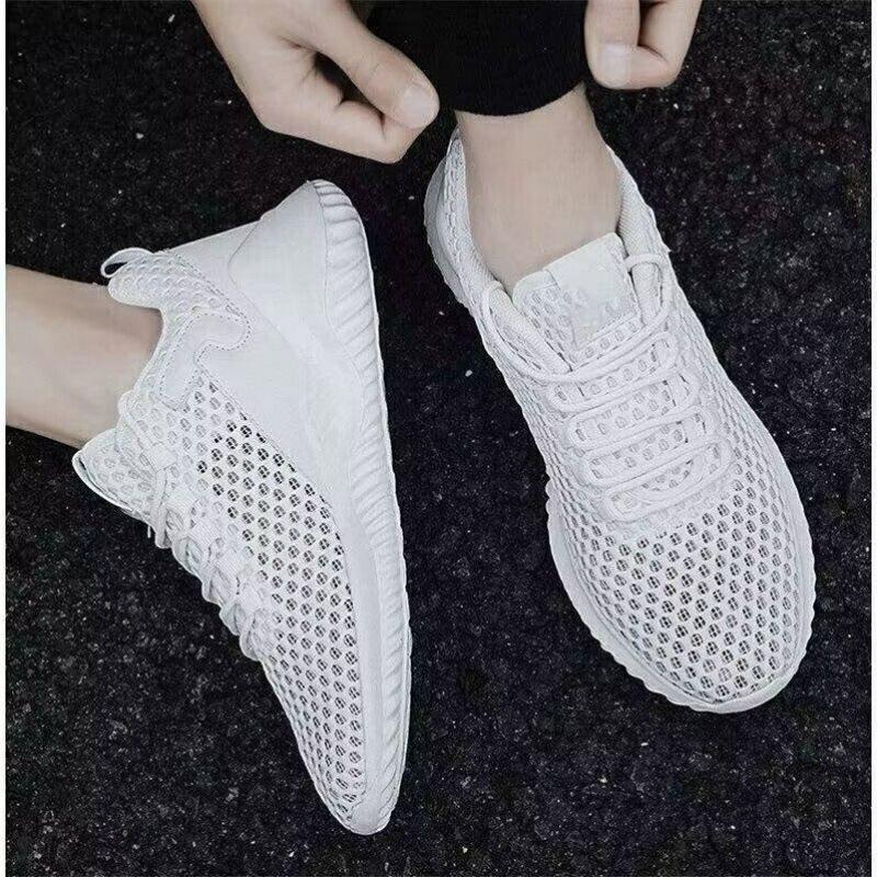 Pantofi de vară cu plasă respirabilă pentru bărbați, pantofi casual de alergare anti-miros, pantofi de student albi pentru bărbați cu plasă subțire decupată respirabilă