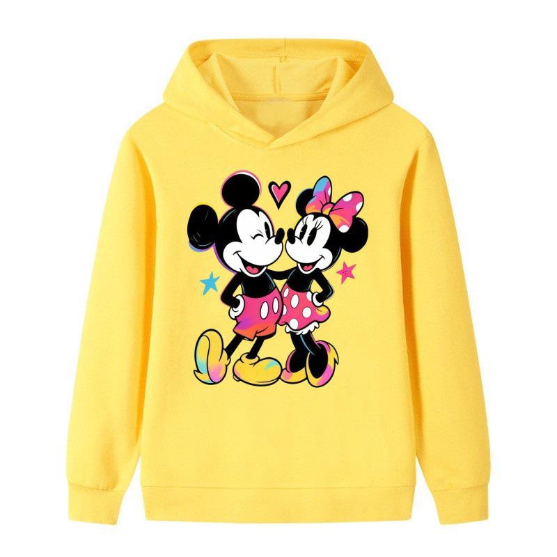 Mickey & Minnie Rainbow Gradient Hoodie for Kids - Cartoon Print, Unisex Spring/Autumn Style