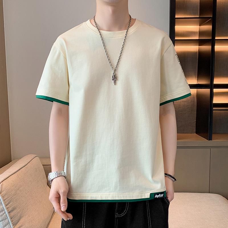

Men s Trendy Hong Kong Style Short-Sleeve Round Neck T-Shirt, Versatile Summer Top, Five-Quarter Sleeve, Available in Large Sizes. L абрикосовый