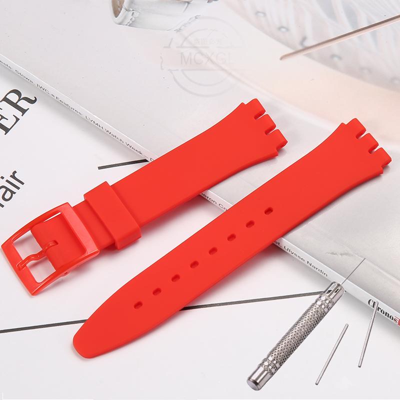 

17 мм м який силіконовий ремінець кольоровий для Swatch Водонепроникний спортивний годинник Аксесуари Ремінець Браслет Наручний ремінець 17mm червоний