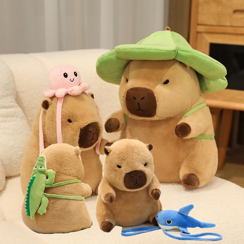 Flower Hat Capybara Soft Guinea Pig Carrying Backpack Doll Stuffed Comfort Pillow Kawaii Room Decor Birthday Gifts