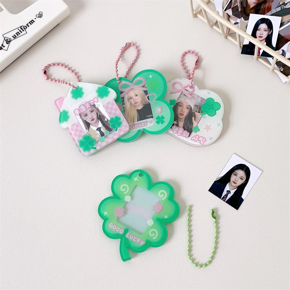 Clover Card Cover, One Inch Student Id Photo Decoration Pendant Key Chain Photo Frame Protection Card Cover