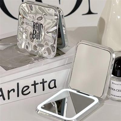 LED Make Up Mirror Student Dormitory With Lights Folding Mirrors Desktop Handheld Mirror Female Portable Travel Cosmetic Mirrors