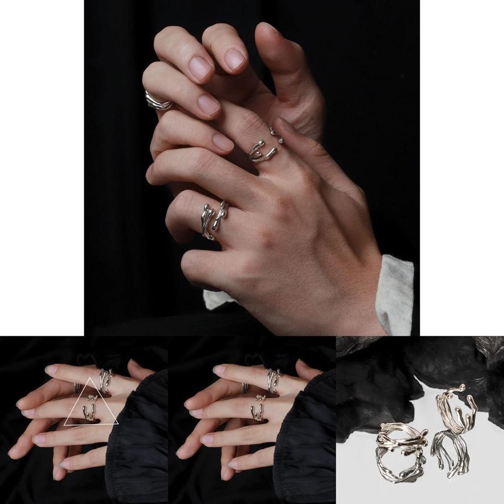 Luxurious 925 Sterling Silver Dark Minimalist Adjustable Ring For Fashion Unisex