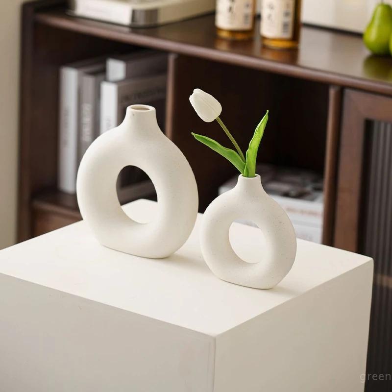 Kreative donut-förmige Vase, Vase aus Kunststoff im nordischen Stil, Minimalistische Blumengestecke, Tischdekoration, Dekoration für Wohnzimmer zu Hause