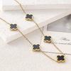 Titanium Steel Four-Leaf Clover Jewelry Set: Bracelet, Necklace & Earrings.