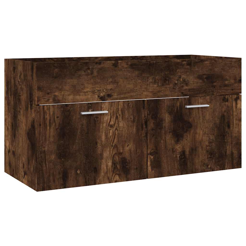 2 Piece Bathroom Furniture Set Smoked Oak Wood Based Material