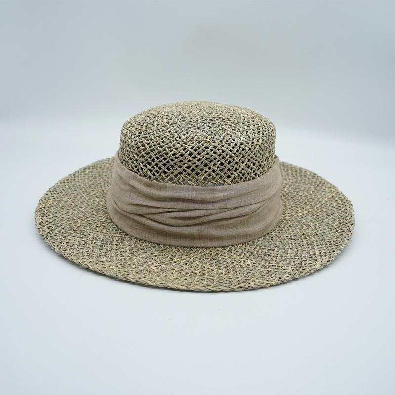French Retro Japanese Woven Hollow Straw Top Hat Women'S Summer Small Brim Short Brim Panama Flat Top Straw Hat Foreign Trade