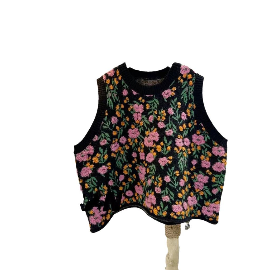 Gilet lavorato a maglia rosa verde alla moda in stile coreano con fiori di pesco rosa, da donna, alla moda, con ricamo floreale, con scollo a V, pullover in maglia