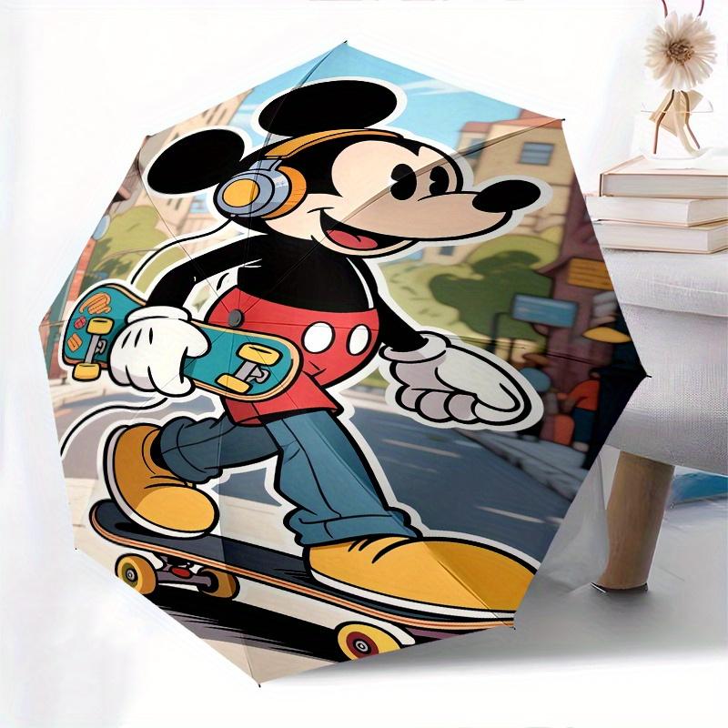 Mickey Mouse, Skateboarding Automatic Opening and Closing Umbrella, Compact Travel Umbrella, Lightweight and Portable, Suitable for Beach Co