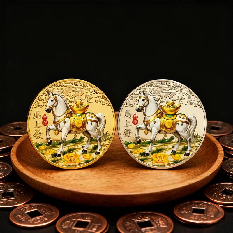 40MM Metal Gold Collection 2026 Year Chinese New Year Souvenir Coins Lucky Animal Horse Collectible Coins Silver Challenge Coin