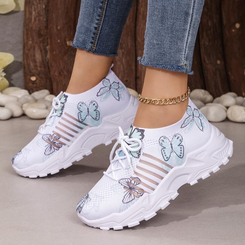 Women's shoes wind heightening casual shoes butterfly pattern flying woven single shoes TEMU sports shoes platform dad shoes