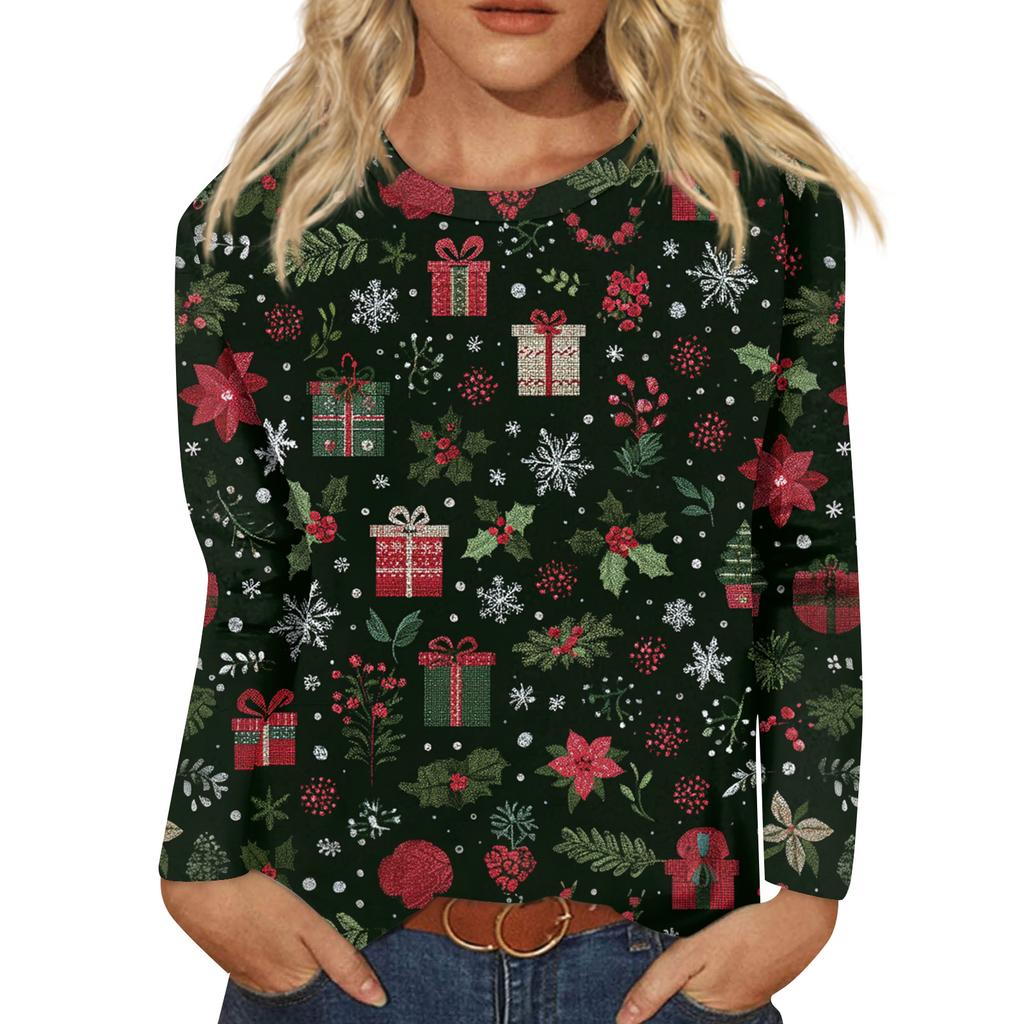 Women's Fashion Casual Long Sleeve  Print Round Neck Top