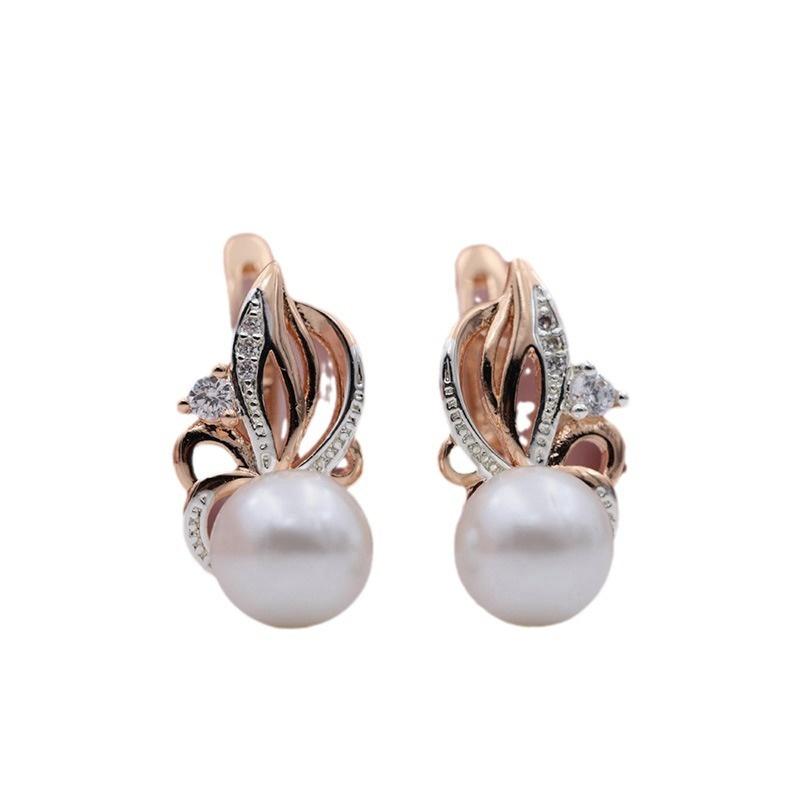 Rose Gold Color Imitation Pearl Earrings for Women Hollow Flower Drop Earrings Unique Design Elegant Delicate Bridal Wedding Jewelry