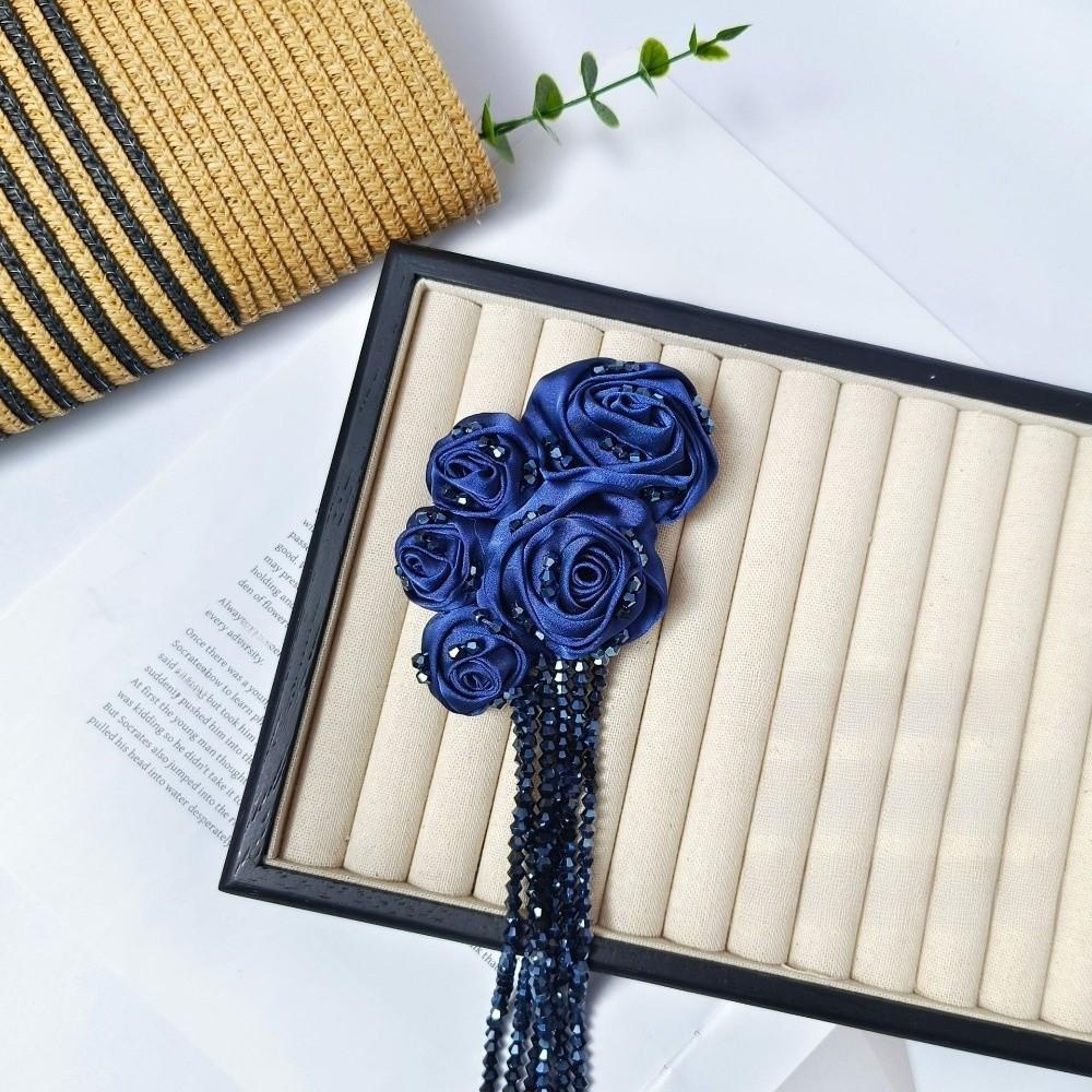 Crystal Beads DIY Decor Accessories Tassel Details 3D Fabric Flowers For Dress