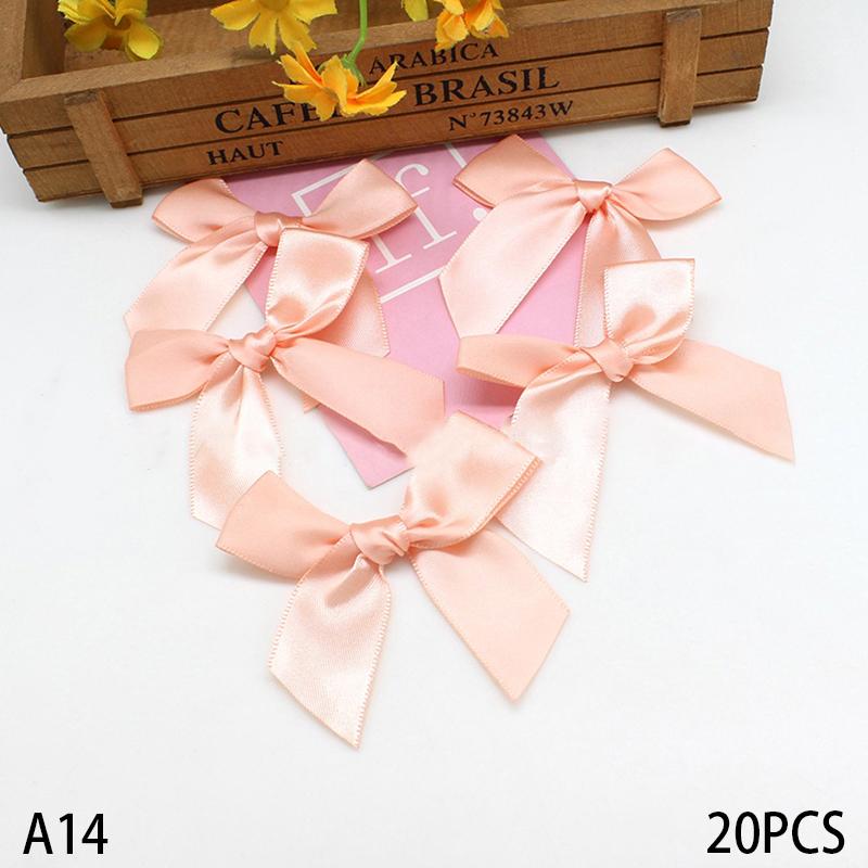20Pcs 85*85Mm Pink Satin Ribbon Bows Decoration Bows Small Bowknot Gift Flower Wedding Bow For Craft Handwork Diy